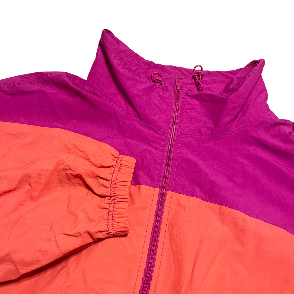 Free People Colorblock Windbreaker Ten Zip Up Jacket Pink Orange Blue Size L